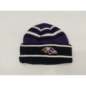 Baltimore Ravens NFL‎ Striped Cuffed Beanie Knit Hat Purple Black White One Size